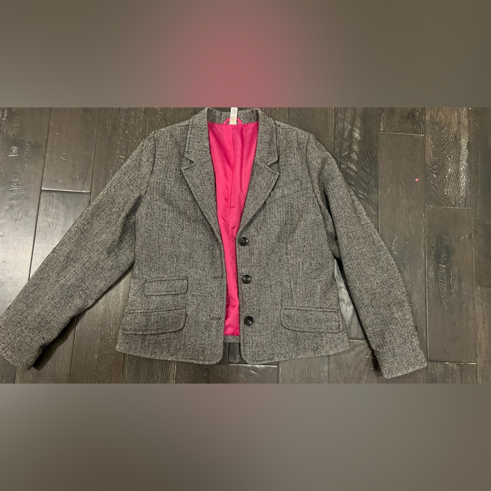 Herringbone Women's Blazer with Hot Pink Lining